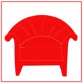 Red chair from the set of beautiful fashionable red and white velvet armchairs and sofa. Seat silhouettes. Vector isolated image o Royalty Free Stock Photo